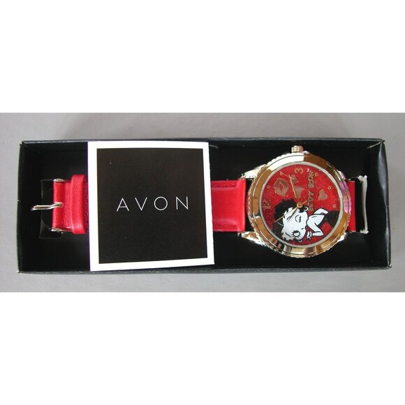 Betty Boop Womens Watch With Red Strap & Gold-Tone Case By Avon - Picture 1 of 4